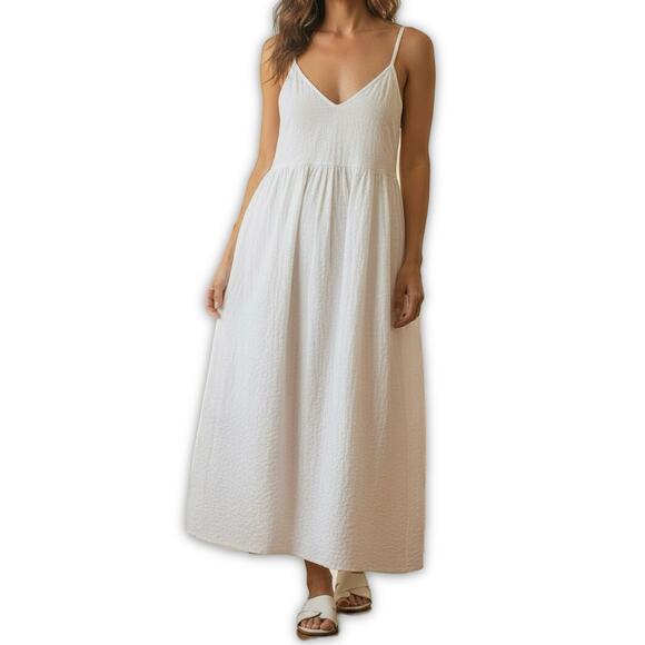 A New Day White Textured Maxi Dress Minimalist Smocked Back Summer XXL - Picture 1 of 13